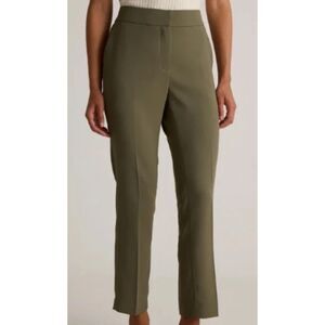 Quince Pants Size 12 Stretch Crepe Pleated Ankle Olive Green Pockets